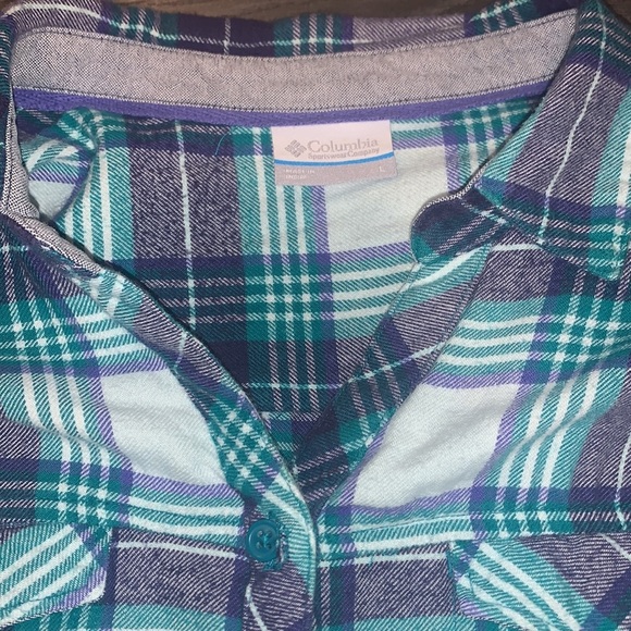 Columba Flannel Button Down Shirt Size Large Blue/Green - Picture 6 of 9